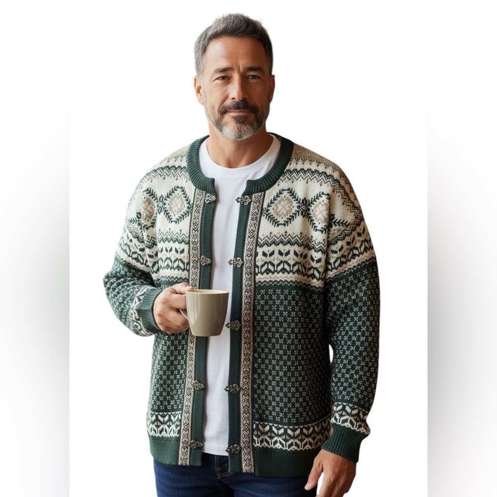 Vintage Cottage Cove Men's Cardigan Sweater Size XL Fair Isle